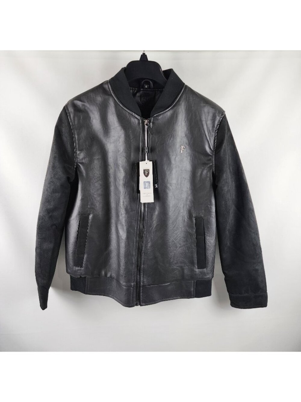 Ferrari F Collection Mens Small Black Leather Suede Bomber Jacket Made Italy NWT